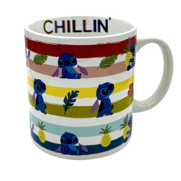 Disney Other - Disney Stitch Oversized "Chillin" Mug- Rainbow Stripes/Pineapples- New